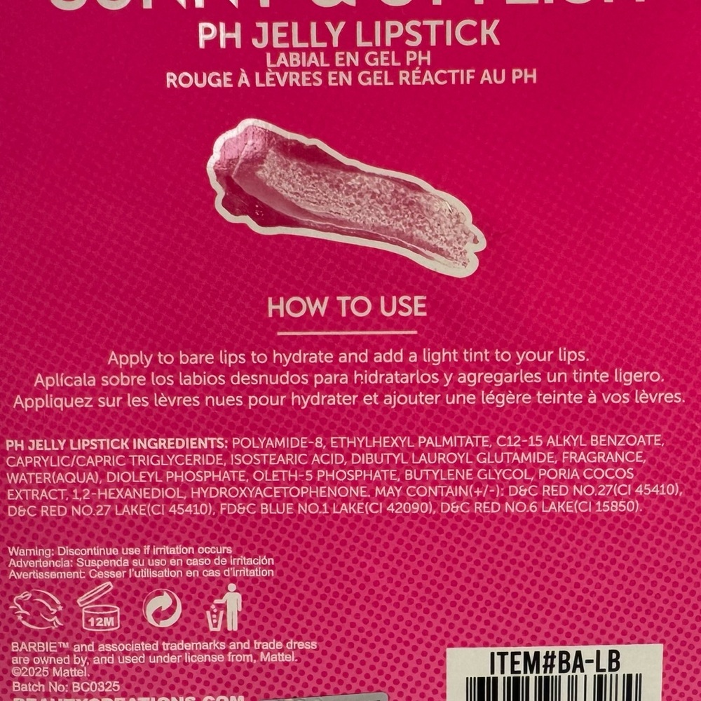 Barbie Beauty Creations Strawberry PH Jelly Lipstick with Keychain - Picture 3 of 3